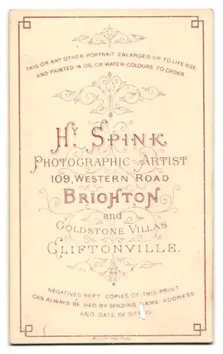 Fotografie H. Spink, Brighton, Western Road 109, Junge Frau in einem gestreiften Kleid