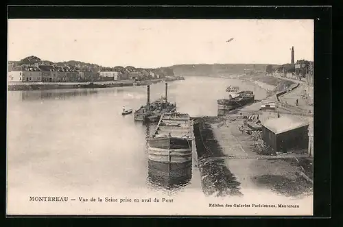 AK Montereau, Vue de la Seine prise en aval du Pont