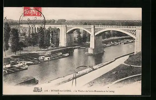 AK Moret-sur-Loing, Le Viaduc de Saint-Mammès et le Loing