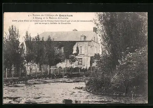 AK Grestain, Ruines de l`Abbaye - L`Etang et la Maison Abbatiale
