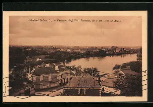 AK Érigné, Panorama de l`Hotel Terminus, du Louet et vue sur Angers