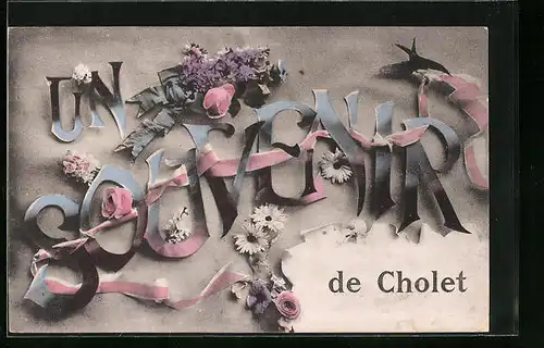 AK Cholet, Souvenirkarte mit Blumendekor