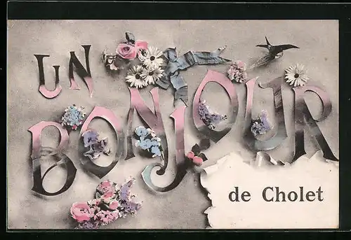 AK Cholet, Grusskarte mit Blumendekor