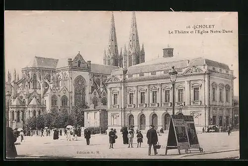 AK Cholet, Le Théâtre et l`Eglise Notre-Dame