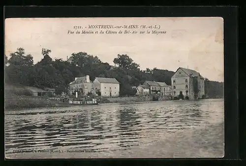 AK Montreuil-sur-Maine, Vue du Moulin et du coteau de Bel-Air sur la Mayenne