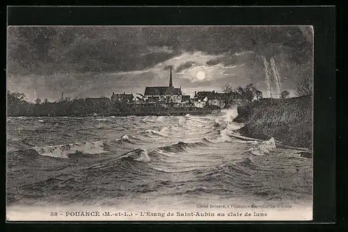 AK Pouancé, L`Étang de Saint-Aubin au clair de lune