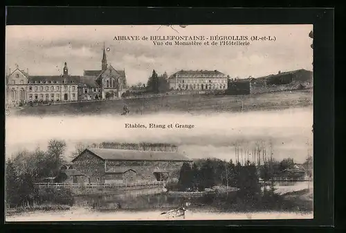 AK Bégrolles, Abbaye de Bellefontaine, Vue du Monastère et de l`Hôtellerie, Etables, Etang et Grange