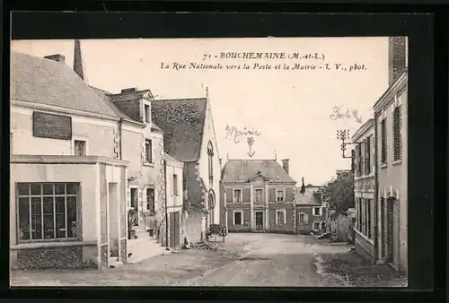 AK Bouchemaine, La Rue Nationale vers la Poste et la Mairie