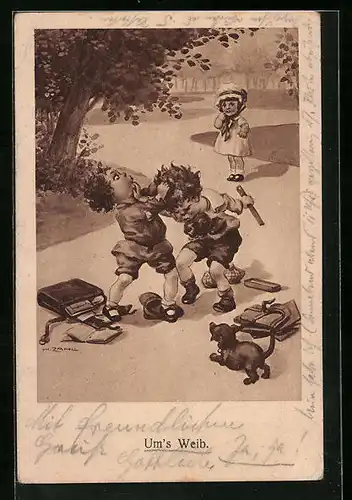 Künstler-AK H. Zahl: Knabe beim Kampf ums Weib