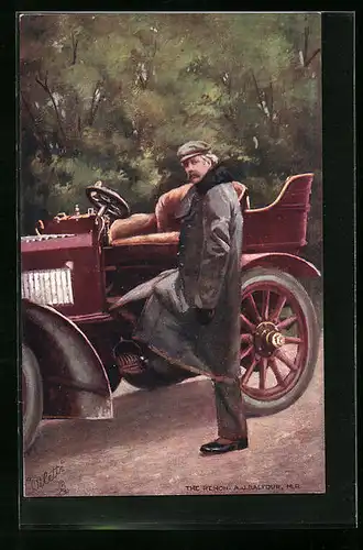 AK The Rt. Hon. A. J. Balfour M. R., Mann besteigt Auto