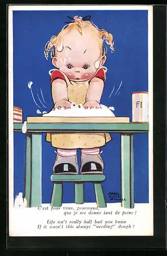 Künstler-AK Mabel Lucie Attwell: Mädchen knetet Teig