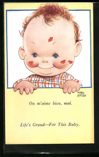 Künstler-AK Mabel Lucie Attwell: Kleinkind voller Küsse