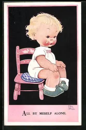 Künstler-AK Mabel Lucie Attwell: Weinendes Kind auf rosa Stuhl