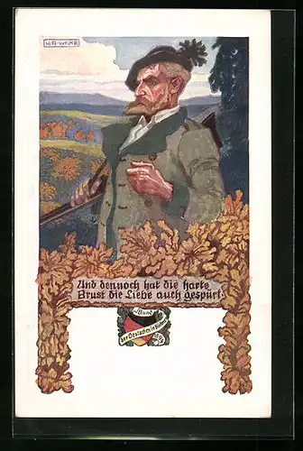 Künstler-AK Karl Alex Wilke: Jäger mit Herbstlaub
