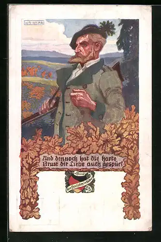 Künstler-AK Karl Alex Wilke: Jäger mit Gewehr im Herbst