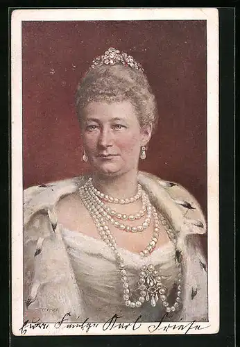 Künstler-AK Portrait der Kaiserin Auguste Victoria mit Pelzumhang