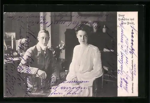 AK Kronprinz Wilhelm von Preussen neben seiner Braut sitzend