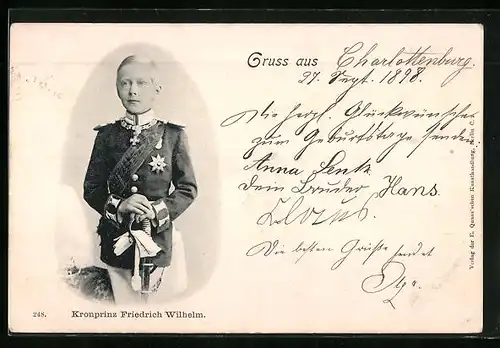 AK Kronprinz Friedrich Wilhelm als junger Knabe in Uniform