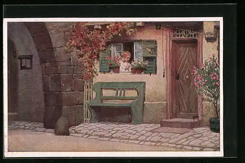 Künstler-AK Paul Hey: Volksliederkarte Nr. 31: Die Lore am Tore