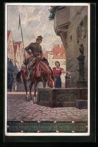 Künstler-AK Paul Hey: Volksliederkarte Nr. 37: Mein Schatz ist a Reiter