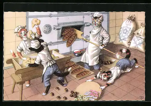 AK Durcheinander in der Katzen-Bäckerei