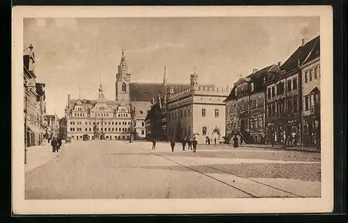 AK Zerbst, Markt-Platz mit Blick auf Kirche