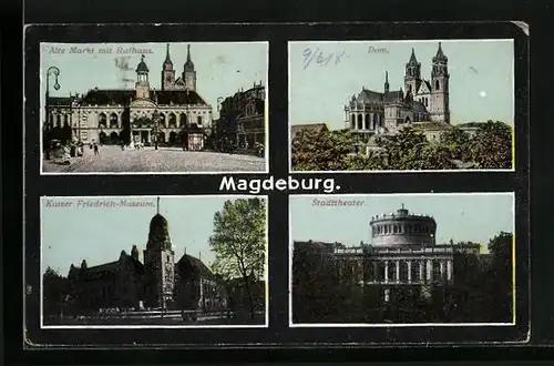 AK Magdeburg, Dom, Kaiser Friedrich-Museum, Stadttheater