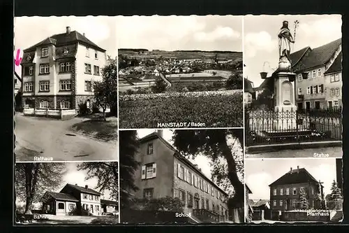 AK Hainstadt /Baden, Rathaus, Bahnhof, Schloss, Gesamtansicht
