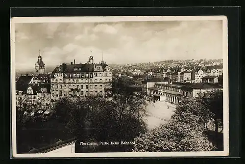 AK Pforzheim /Schwarzw., Partie beim Bahnhof