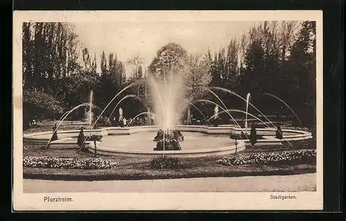 AK Pforzheim, Stadtgarten (Springbrunnen)