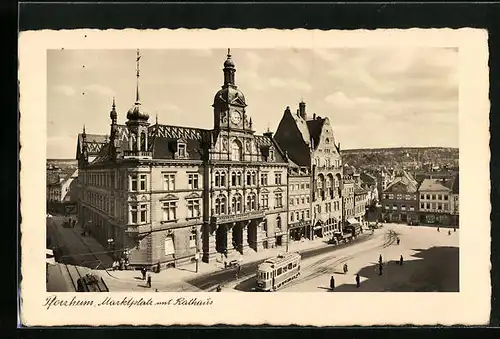 AK Pforzheim, Marktplatz mit Rathaus aus der Vogelschau