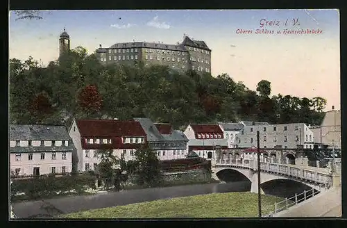 AK Greiz i. V., Oberes Schloss und Heinrichsbrücke