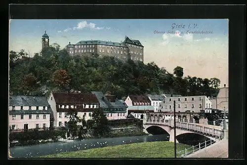 AK Greiz i. V., Oberes Schloss und Heinrichsbrücke