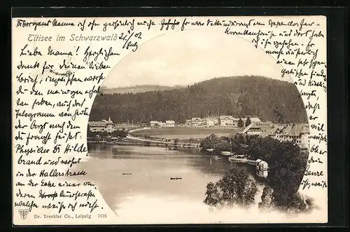 AK Titisee /Schwarzwald, Ort mit dem See aus der Vogelschau