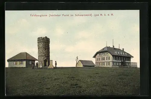 AK Feldberg, Urlauber am Turm, Gasthaus zum Feldbergturm