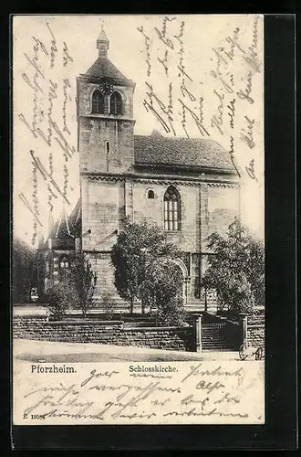 AK Pforzheim, Strassenpartie mit Schlosskirche