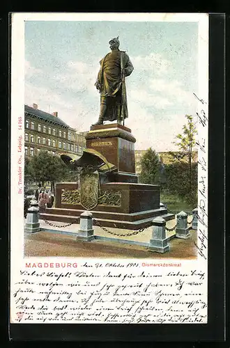 AK Magdeburg, Bismarckdenkmal mit Besuchern