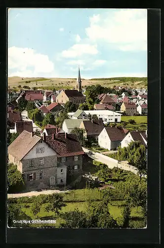 AK Gemmingen, Ortsansicht mit Kirche aus der Vogelschau