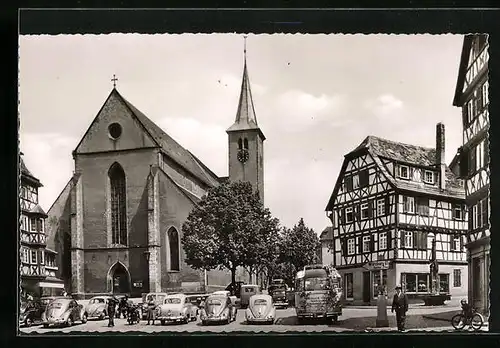 AK Mosbach i. bad. Neckartal, Marktplatz mit evang. Kirche und Strassenpartie