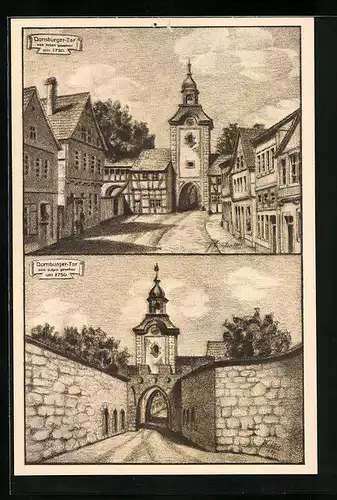 Künstler-AK Zerbst, Zerbster Stadttore aus dem 17. Jahrhundert