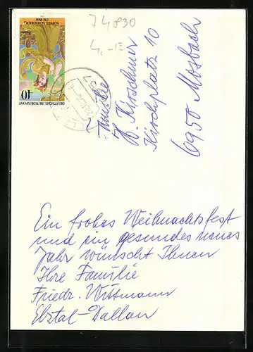 AK Elztal, Frohes Fest, Grusskarte mit Kerze von Familie F. Wittmann