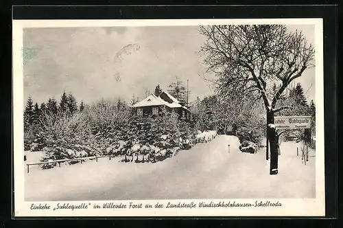 AK Erfurt, Einkehr Suhlequelle im verschneiten Willroder Forst