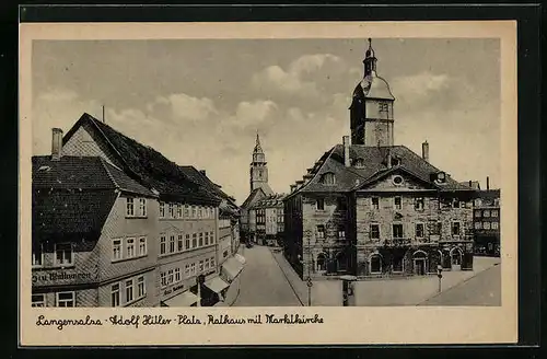 AK Langensalza,  Platz, Rathaus mit Marktkirche