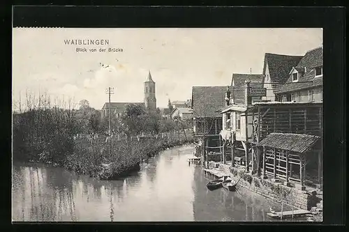 AK Waiblingen, Blick von der Brücke zur Kirche