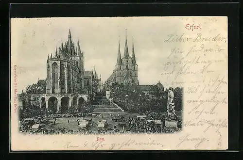 AK Erfurt, Dom mit vielen Passanten