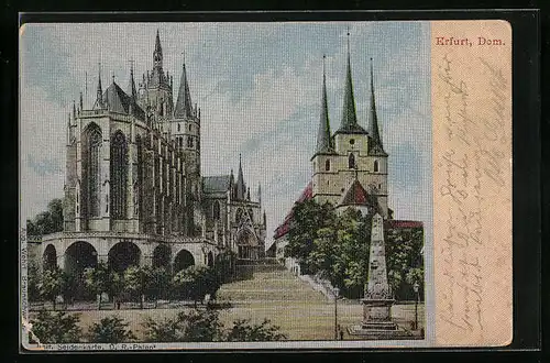 Seiden-Imitations-AK Erfurt, Dom mit Kirche