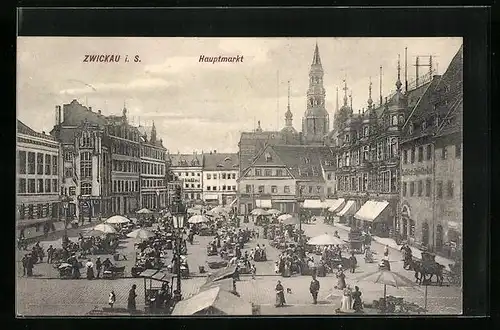 AK Zwickau i. S., Markttag auf dem Hauptmarkt