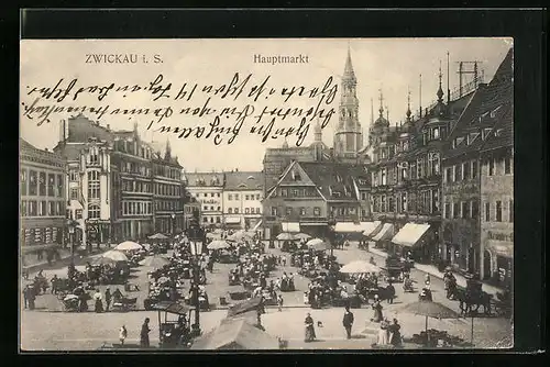 AK Zwickau i. S., Markttag am Hauptmarkt