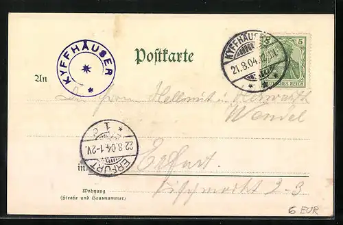 Lithographie Kyffhäuser, Ortsansicht mit Denkmal