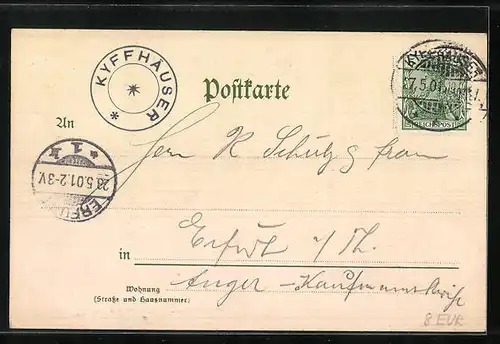 Lithographie Kyffhäuser, Denkmal mit Barbarossa